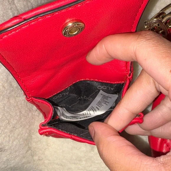 Aldo Vibrant Red Quilted Shoulder Bag with Gold Accents - Picture 6 of 6